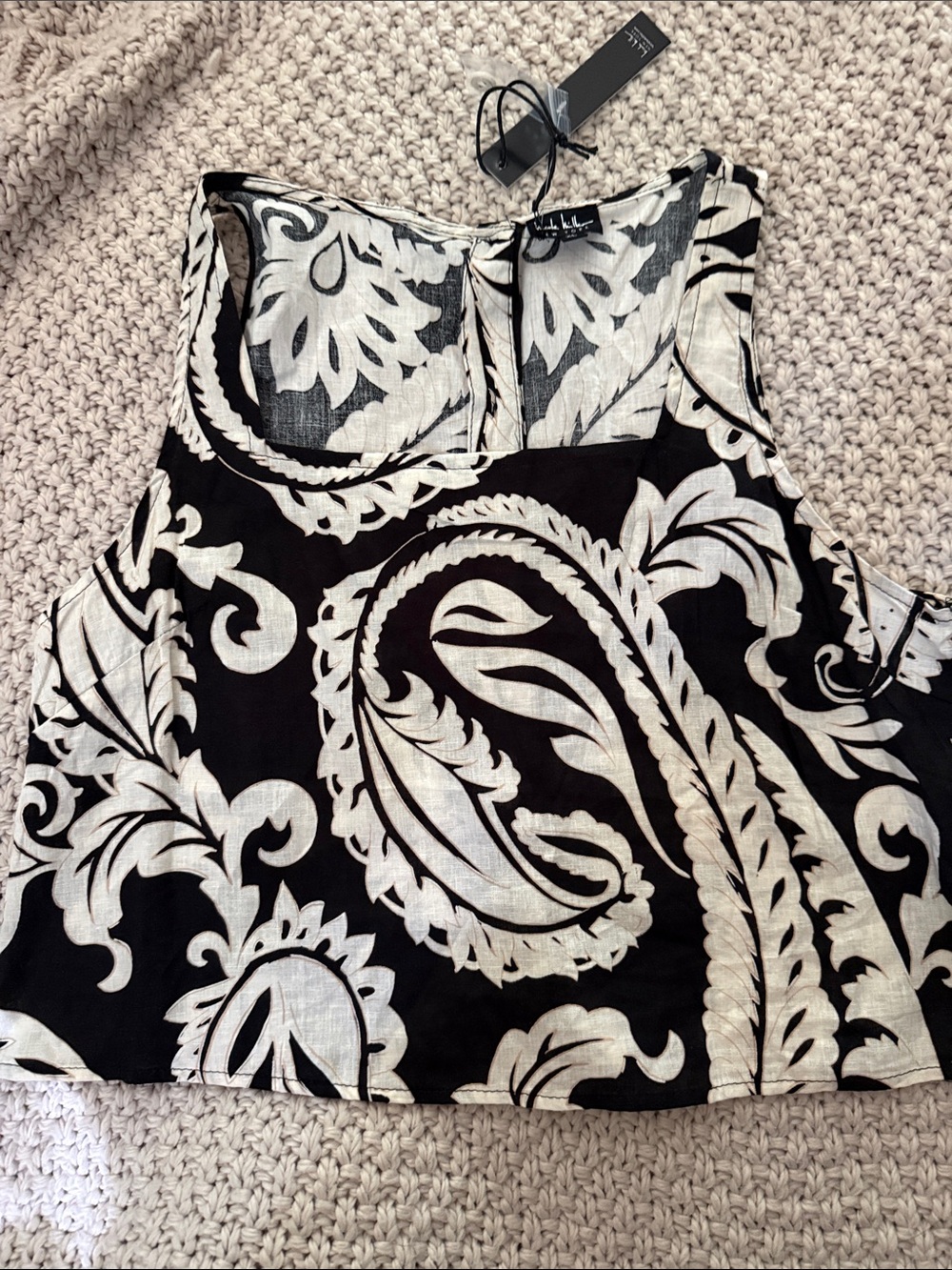 Nicole Miller Black and White Paisley Crop Top